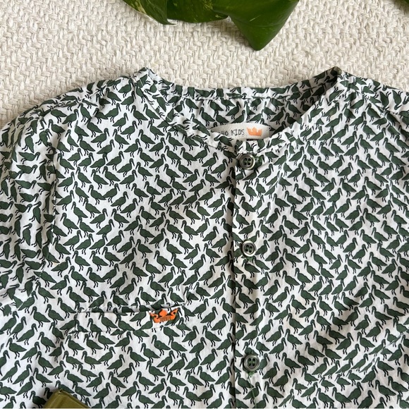 SOHO KIDS Ibis Bird Print Collarless Button Down Shirt size 5 - Picture 3 of 5